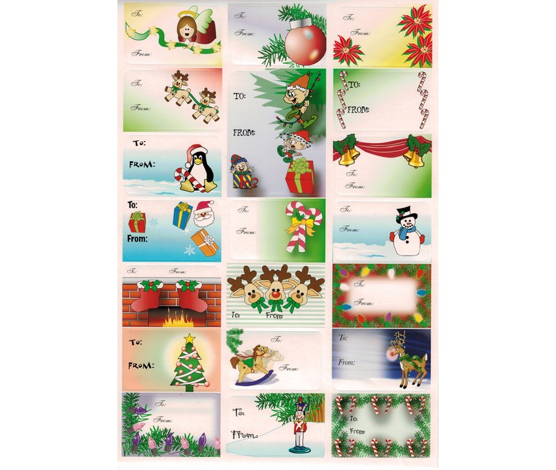 Julegave klistremærke ark -  (nisser)til og fra kort, 1 ark med 20 mærker (holiday)