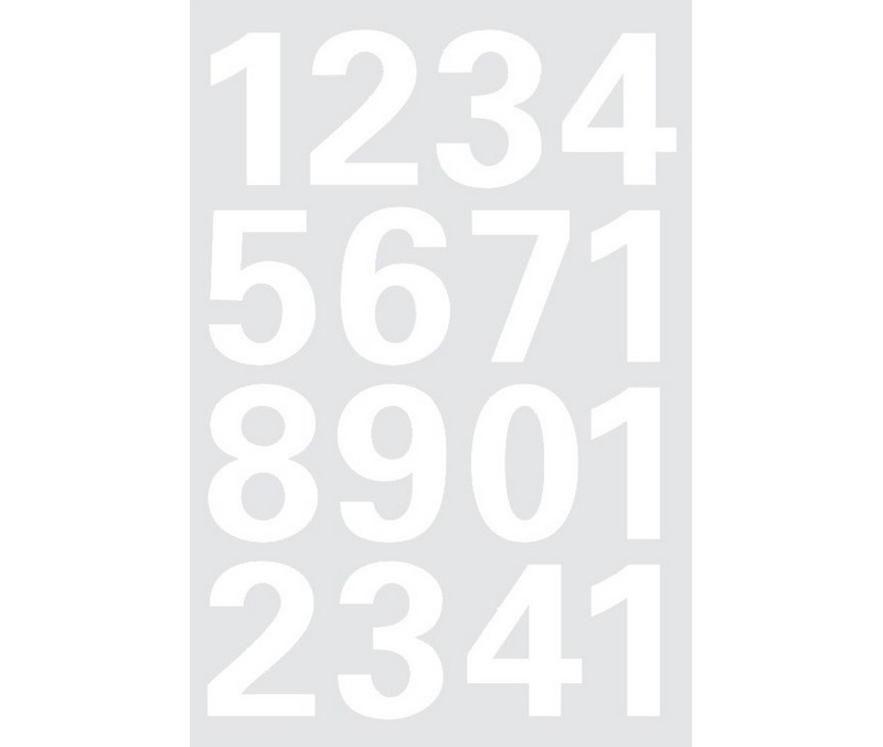 Selvklæbende tal,  0-9, 25mm - Hvid