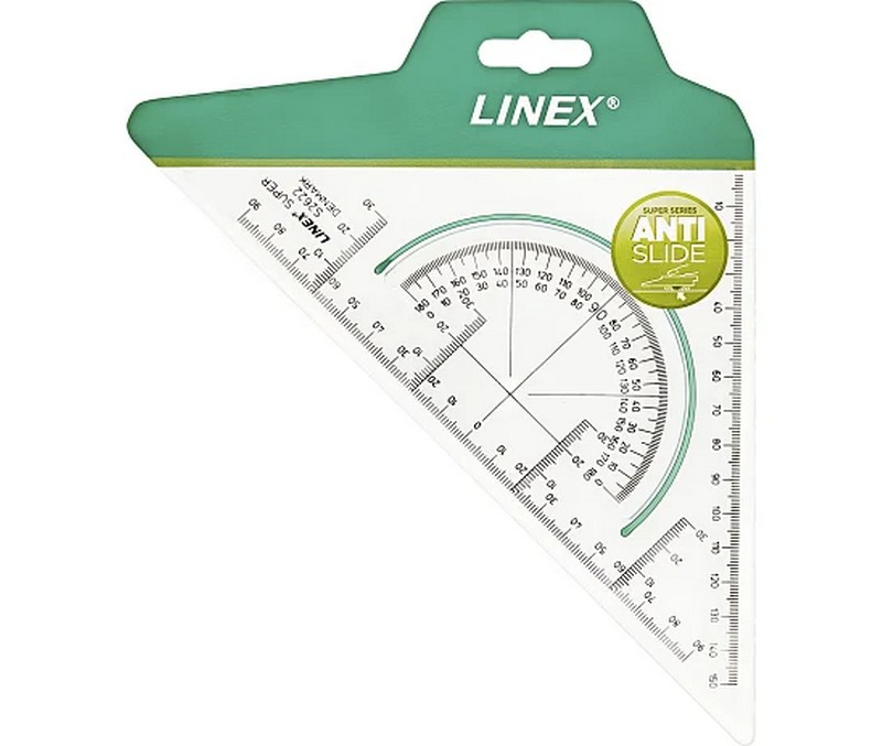 Linex Geometritrekant m/vinkelmåler & m/gummiskinne