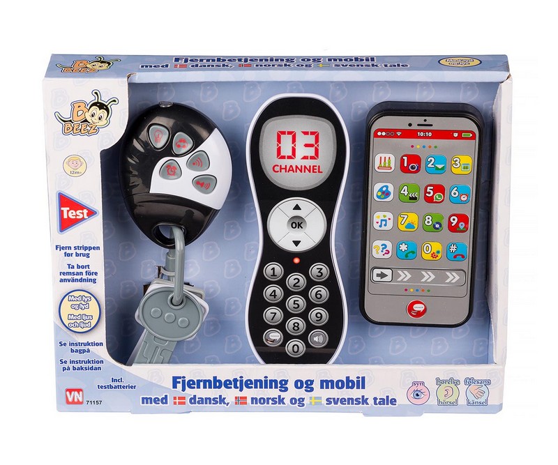 B BEEZ  fjernbetjening og mobiltelefon samt bilnøgler med lys/lyde
