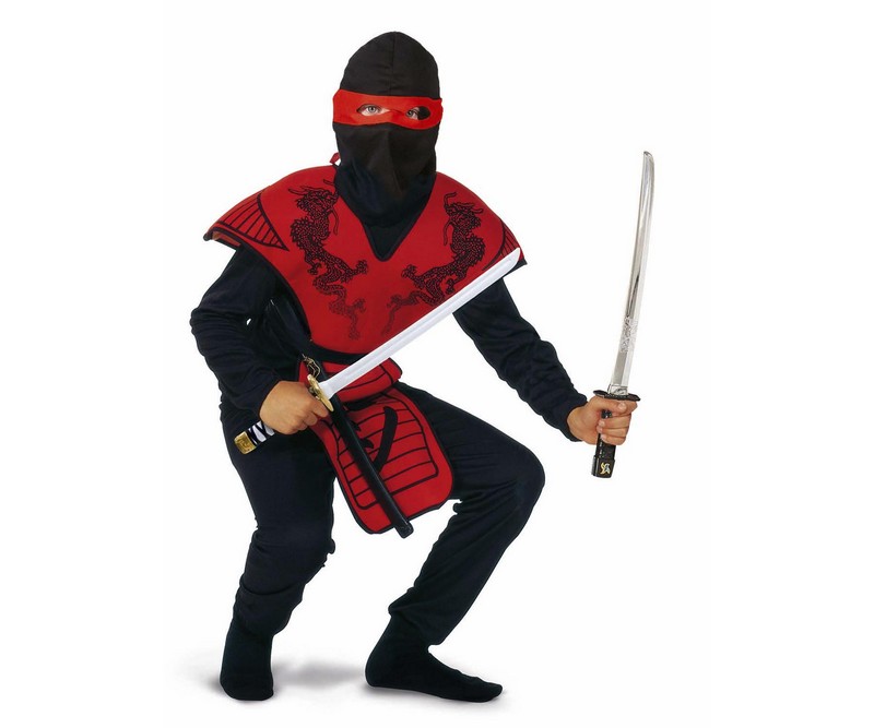 Udklædning - Rød ninja - 140 cm