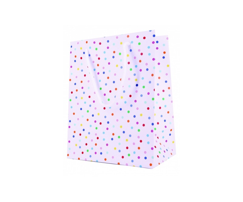 Gavepose - Hvid med prikker, 22,5 x 18 x 10 cm - 1 stk