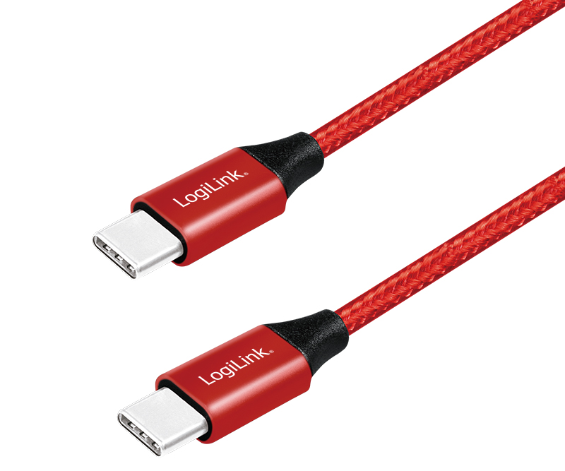 LogiLink USB-C (han) til USB-C (han) Stofkabel 0,3 m - Rød