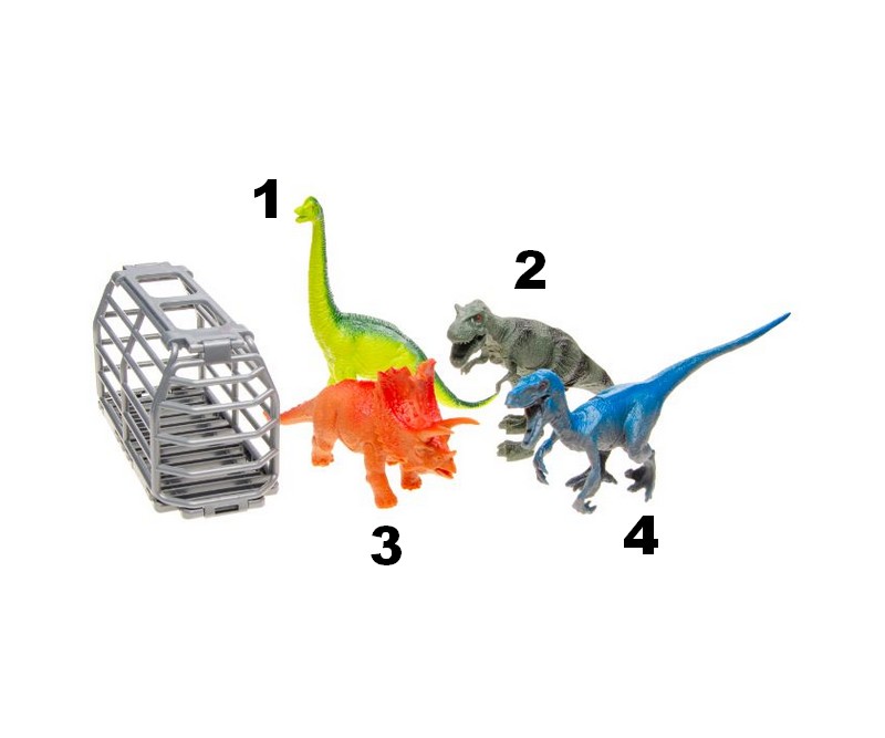 Dinosaur i bur 15cm, vælg imellem 4 forskellige