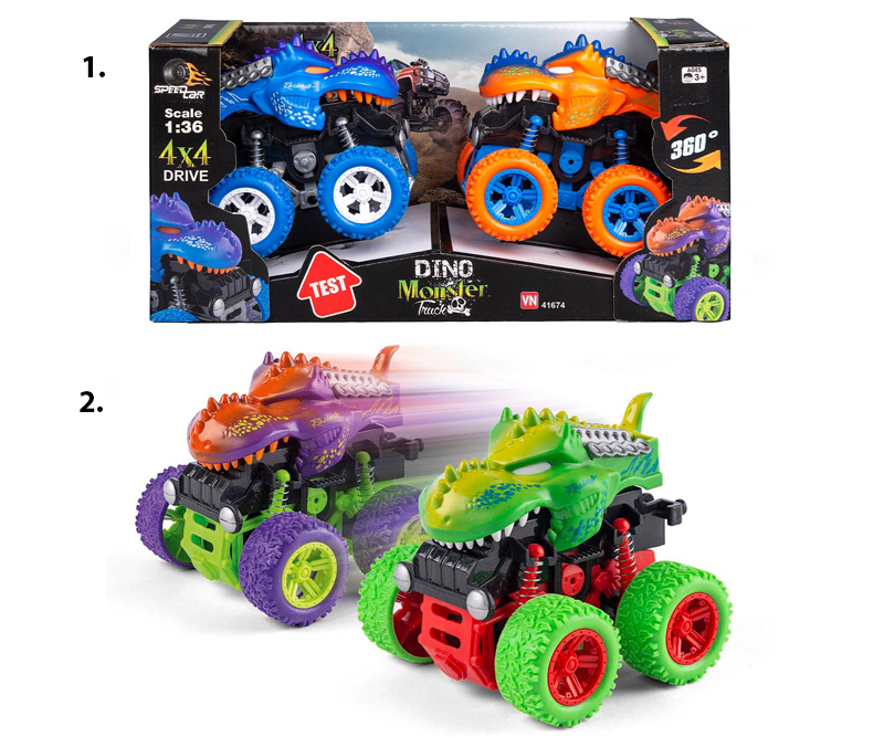 Speed Car - Sæt med 2 dino-monstertrucks - assorterede modeller