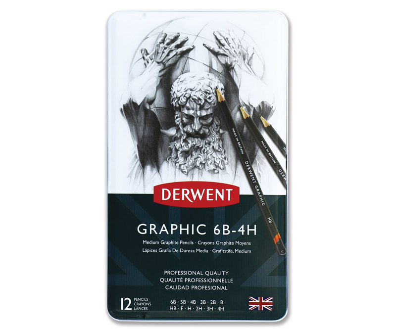 Derwent Medium grafit blyanter 6B-4H 12 stk. ass. i metalæske