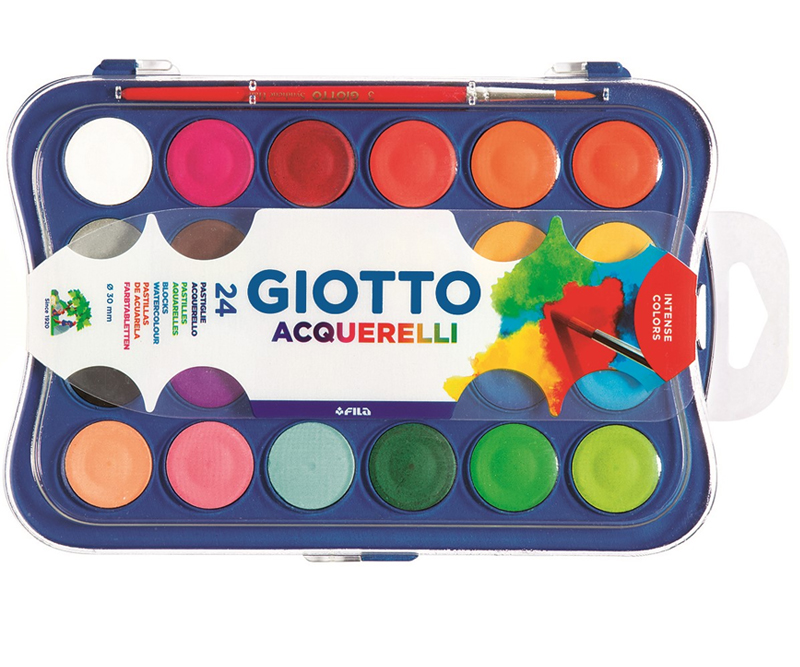 Giotto Acquerelli farveæske med 24 farvebrikker og 1 pensel