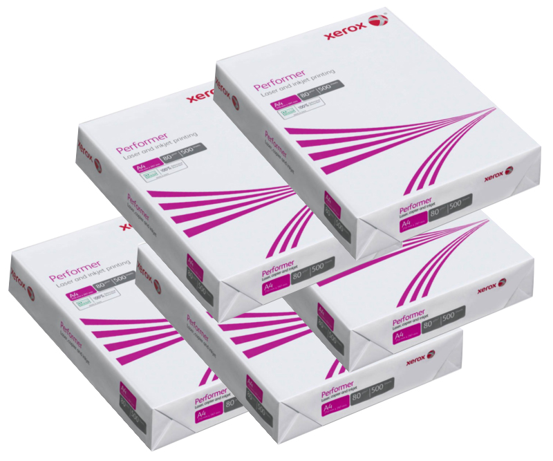 Xerox Performer Papir 80g A4 - 1 kasse med 5 pakker (2500 ark)