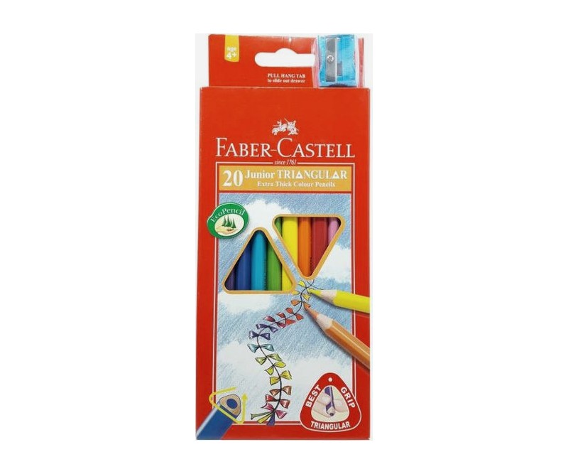 Faber-Castell Junior trekantede farveblyanter - 20 stk. & 1 blyantspidser