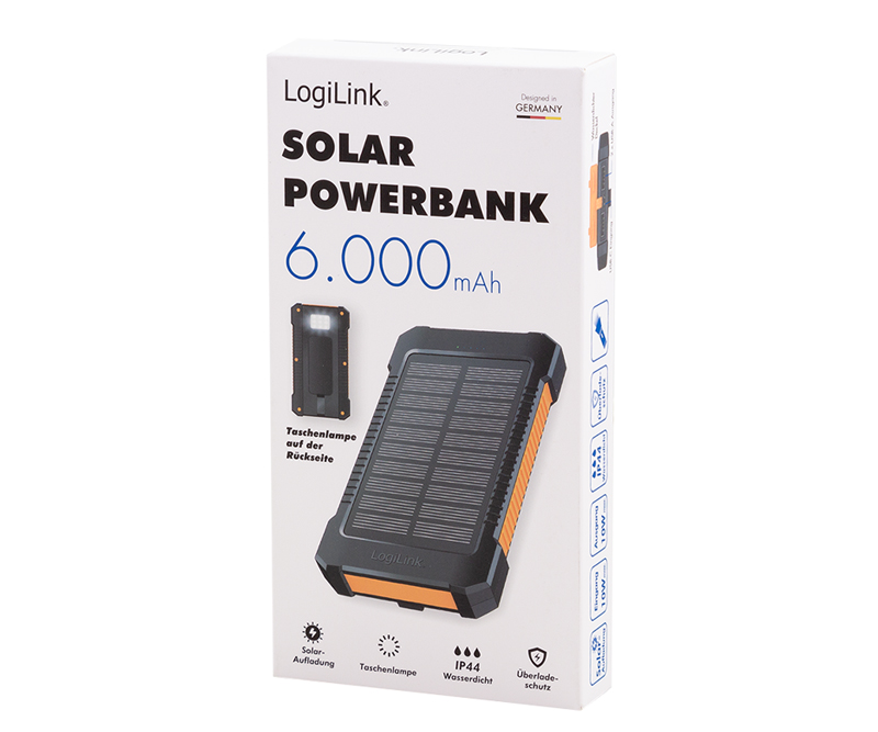 LogiLink Solar Powerbank (6.000 mAh) - Sort og orange