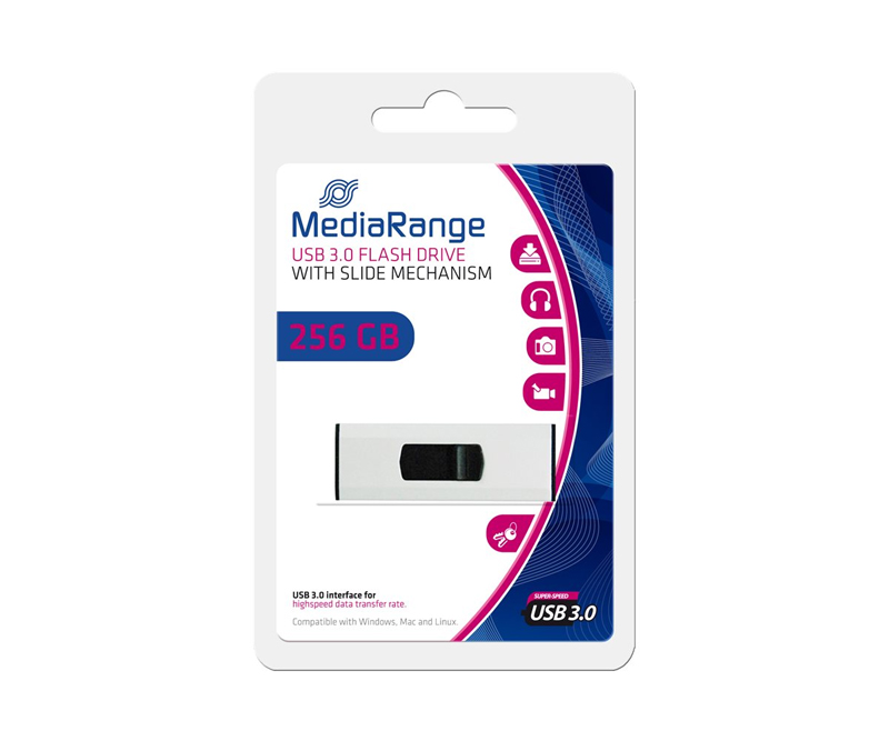 MediaRange 256GB USB 3.0 Sort Sølv