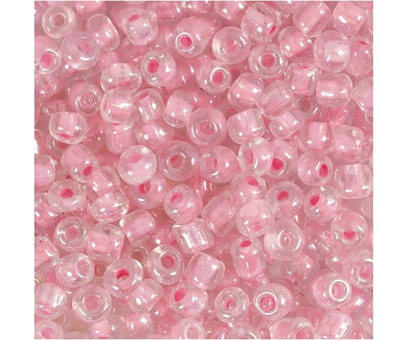 Rocaiperler, diam. 4 mm, str. 6/0 , hulstr. 0,9-1,2 mm, rosa kerne, 25 g/ 1 pk.