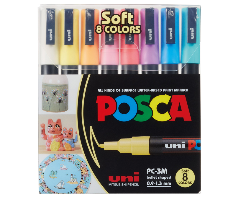 POSCA Tusser Soft Color Sæt PC-3M - 0,9 - 1,3 mm - Fine - 8 stk