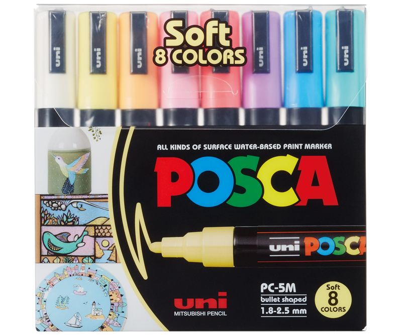 POSCA Tusser Soft Color Sæt PC-5M - 1,8 - 2,5 mm - Medium - 8 stk