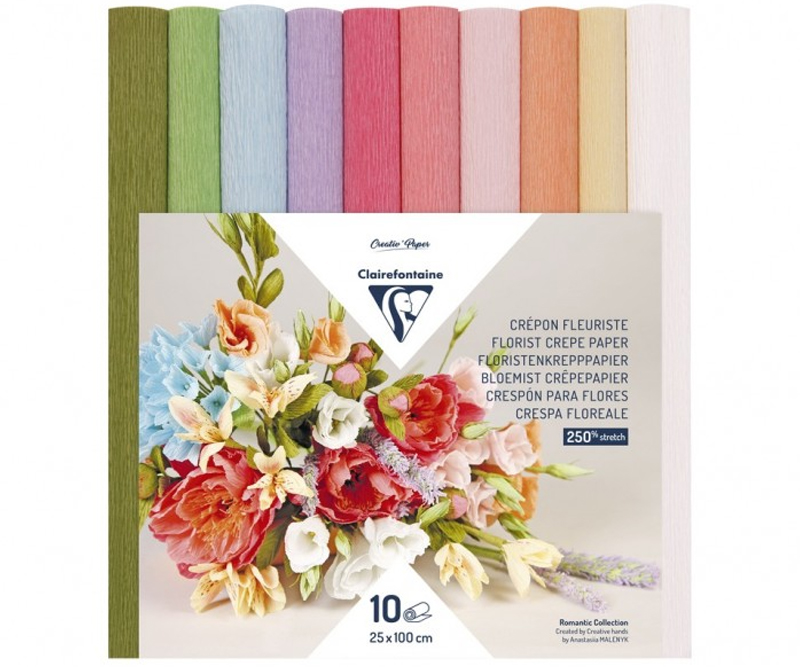 Clairefontaine Blomster Crepepapir 10 ruller a 25x100 cm - Pastelfarver