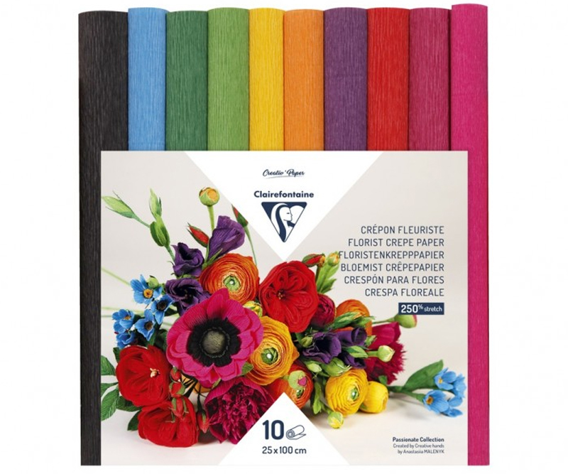 Clairefontaine Blomster Crepepapir 10 ruller a 25x100 cm - Klare farver