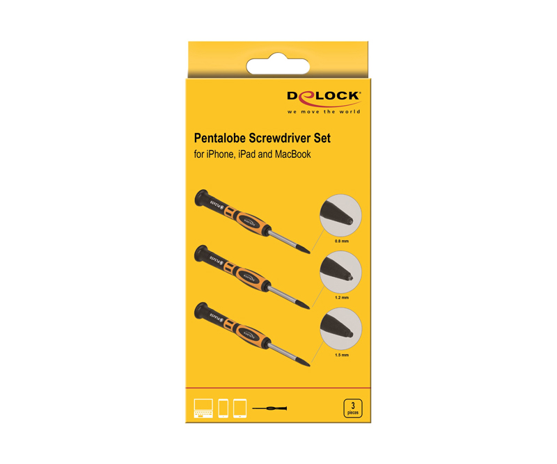 Delock Precision Pentalobe Screwdriver Set for iPhone, iPad and MacBook, 3 parts