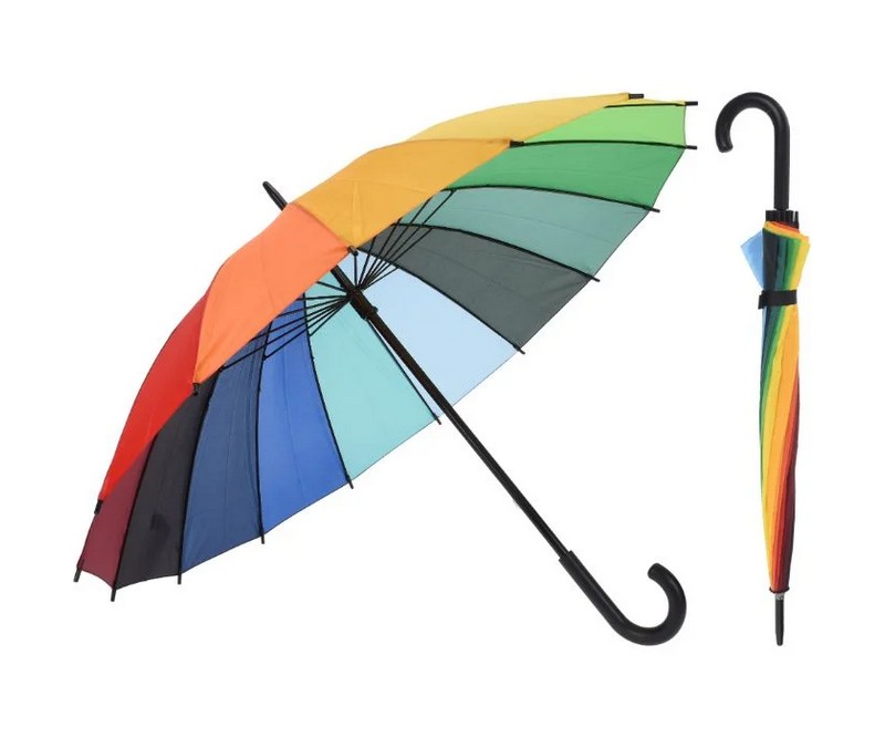 Paraply i regnbuefarver, Ø98 cm - H84 cm