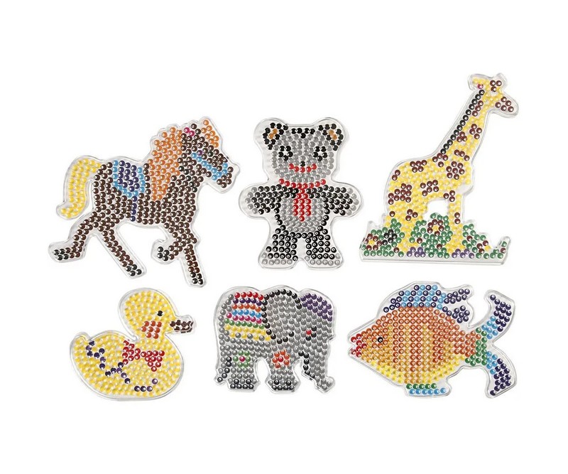Perleplade, and, elefant, giraf, bjørn, hest og fisk, str. 10x11-13x16,5 cm, 6 stk./ 1 pk