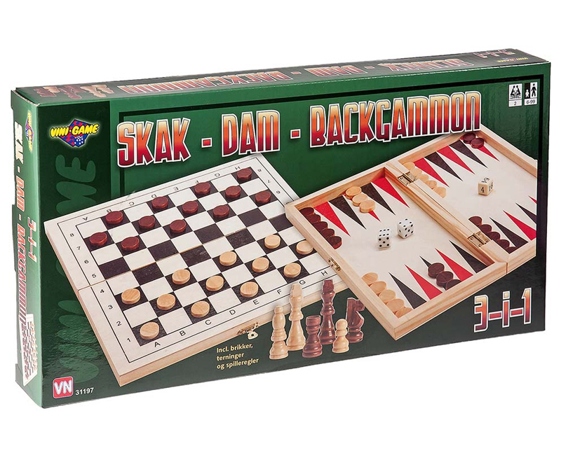 VINI 3-i-1 skak, dam og backgammon
