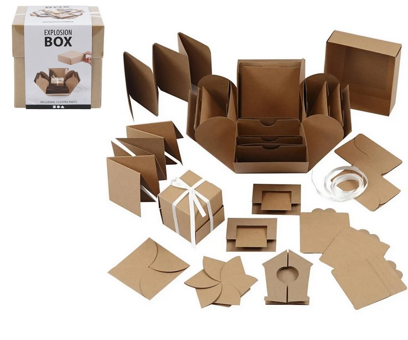 Explosion box, str. 7x7x7,5+12x12x12 cm, natur, 1 stk.