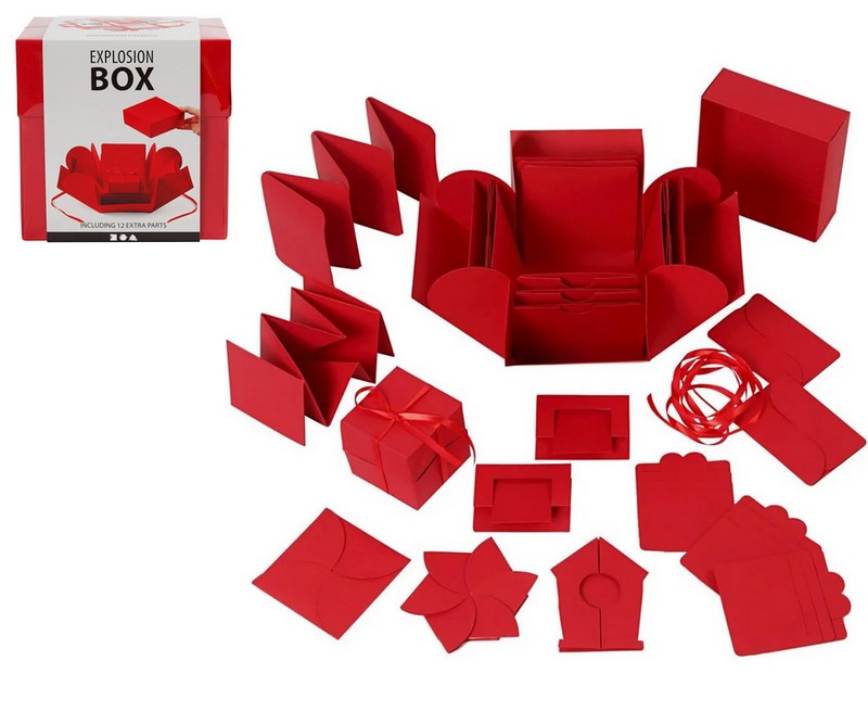 Explosion box, str. 7x7x7,5+12x12x12 cm, rød, 1 stk.