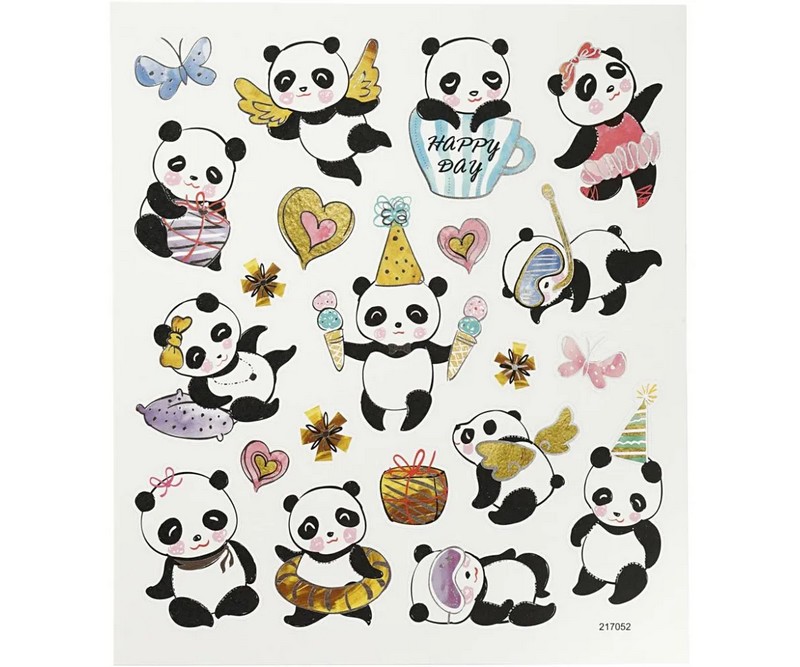 Stickers, pandaer, 15x16,5 cm, 1 ark (27196)