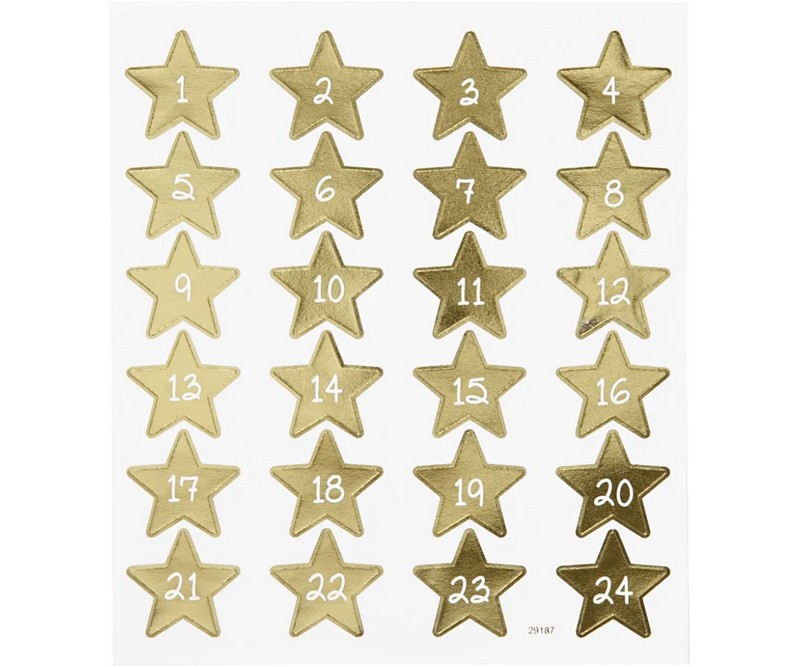 Stickers - Kalendertal - 1-24, Guld stjerner (291871)