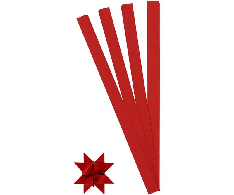 Stjernestrimler, L: 45 cm, diam. 6,5 cm, B: 15 mm, rød, 100 strimler/ 1 pk.