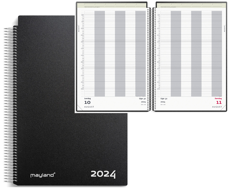 Mayland Aftalekalender 2024 A4 dag PP-plast - Sort