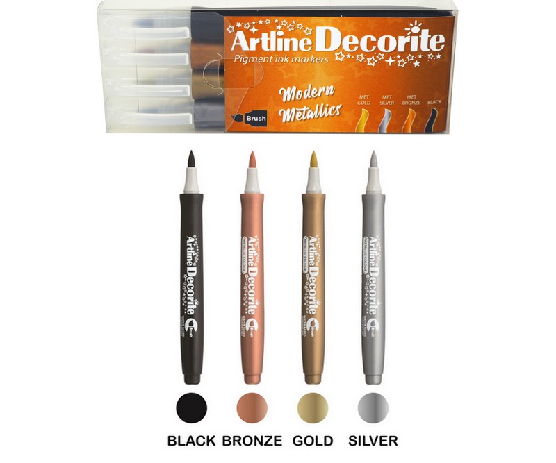 Artline Decorite brush Modern metallic, 4 Pack