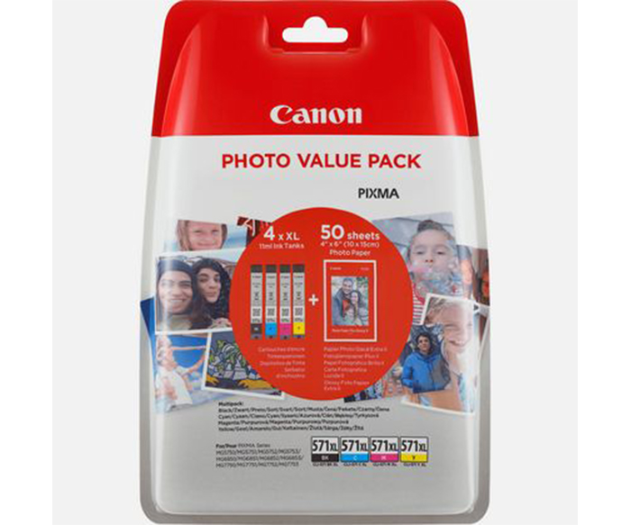 Canon value pack CLI-551XL BK+C+M+Y blækpatron 44ml original 4 stk. + 50 stk. fotopapir Canon PP-201