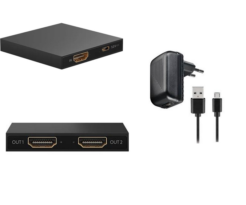 HDMI Splitter 1 to 2 (4K @ 30 Hz), black - splits 1x HDMI input signal into 2x HDMI output