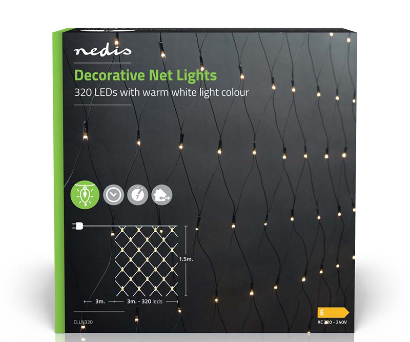 Nedis Dekorative 320 LED Netlys 3 x 1,5 m - Varm Hvid