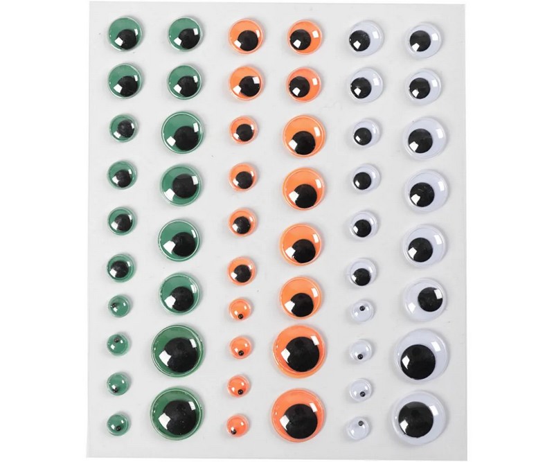 Rulleøjne, 6+8+10+12+15 mm, Grøn, Orange, Hvid, 1 Ark