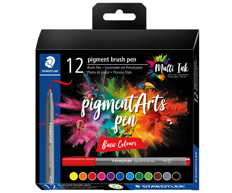 Brush pen Pigment Arts basic farver - 12 stk