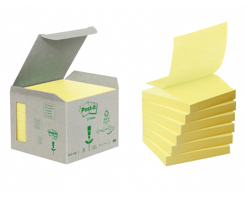 Post-it Z-Notes 76x76 recycled gul - 6 blokke