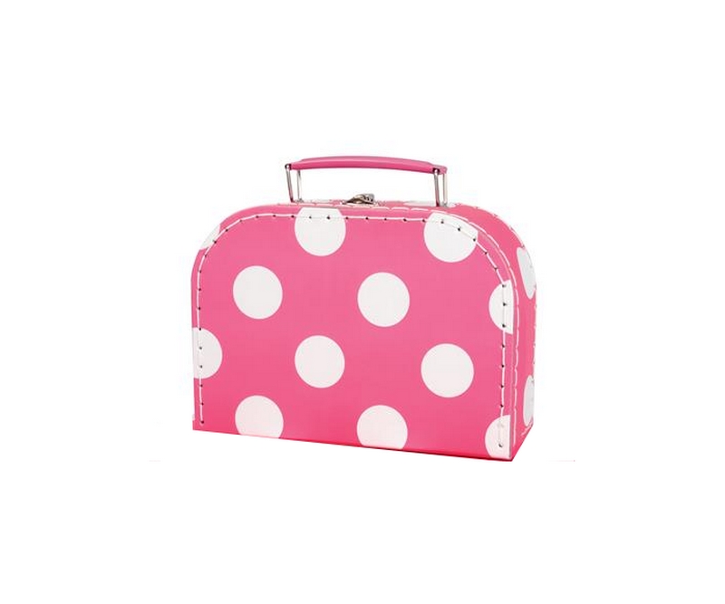 Børne kuffert, 25,5x16x8 cm - Pink m/prikker
