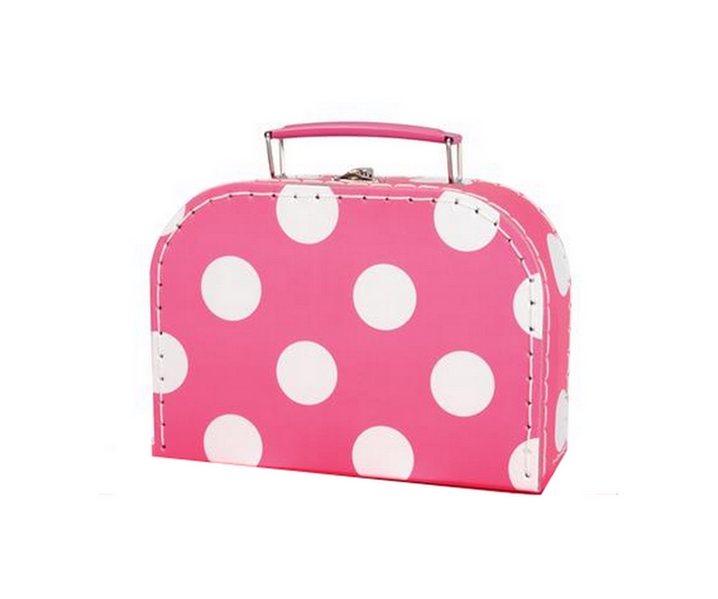 Børne kuffert, 30x21x9,5 cm - Pink m/prikker