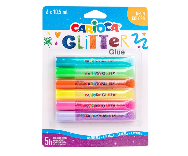 Carioca - Glitter lim - 6 stk x 10,5ml - Neon