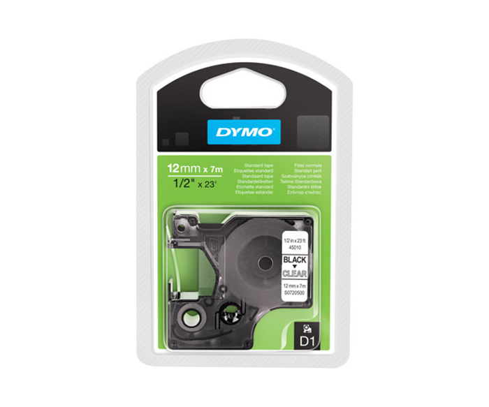 Dymo D1 12mm Black/Clear labels 45010