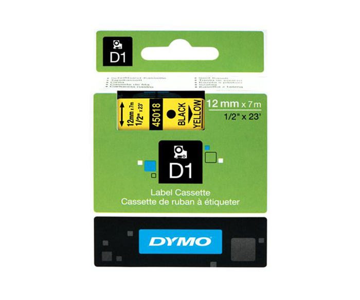 Dymo D1 - Selvklæbende etikette tape - sort på gul