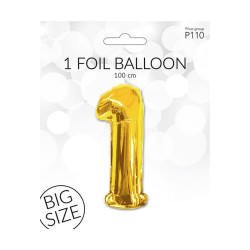 Folie ballon i Guldfarve - str. 100 cm - Tal nr. 1