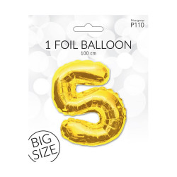 Folie ballon i Guldfarve - str. 100 cm - Tal nr. 5