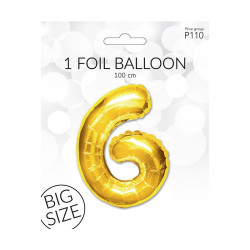 Folie ballon i Guldfarve - str. 100 cm - Tal nr. 6