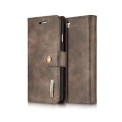 iPhone SE/8/7 - DG MING 2-i-1 ægte læder bogcover - Aftagelig holder - Kaffe