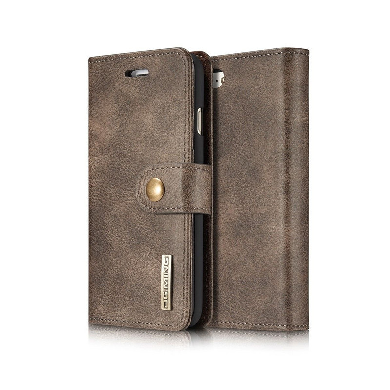 iPhone SE/8/7 - DG MING 2-i-1 ægte læder bogcover - Aftagelig holder - Kaffe
