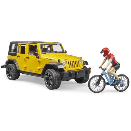 Bruder Jeep Wrangler Rubicon med mountainbike og cyklist