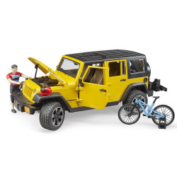 Bruder Jeep Wrangler Rubicon med mountainbike og cyklist