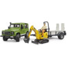 Bruder Land Rover Defender med trailer, JCB gravemaskine og mand